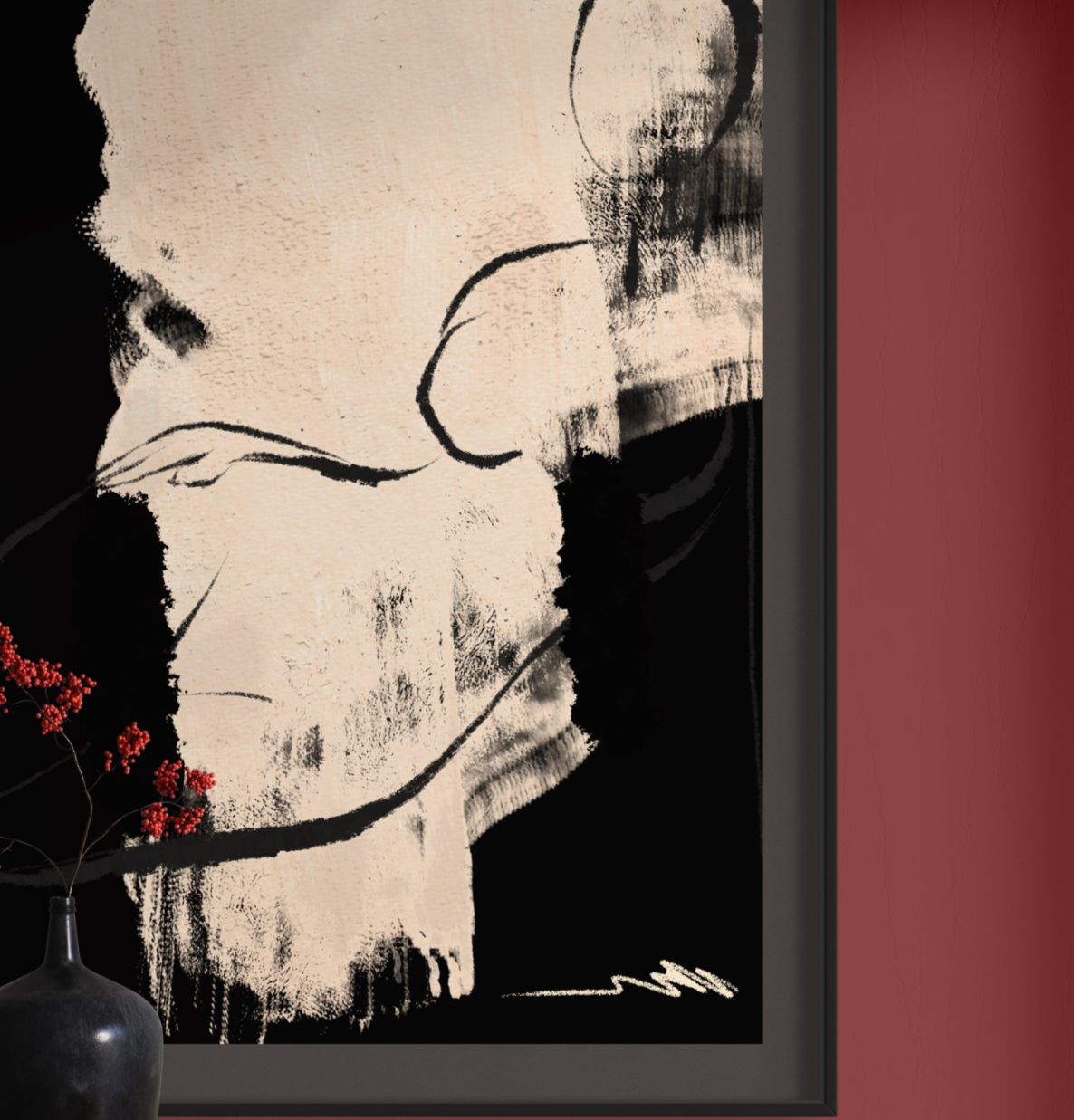 Close up of the artwork the realistic drip marks and textures