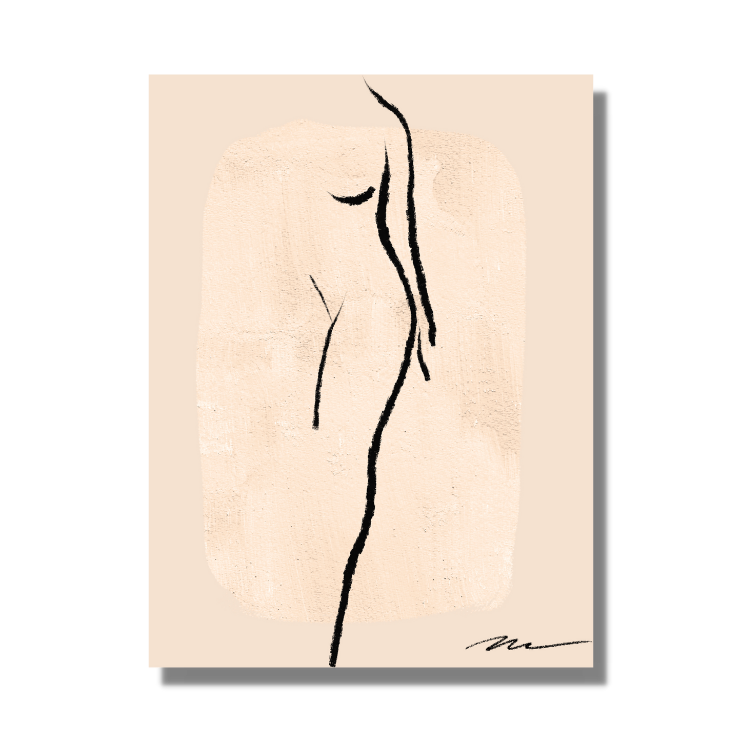 Original fine art print on canvas for your home. Female form standing, in charcoal black against warm beige background.