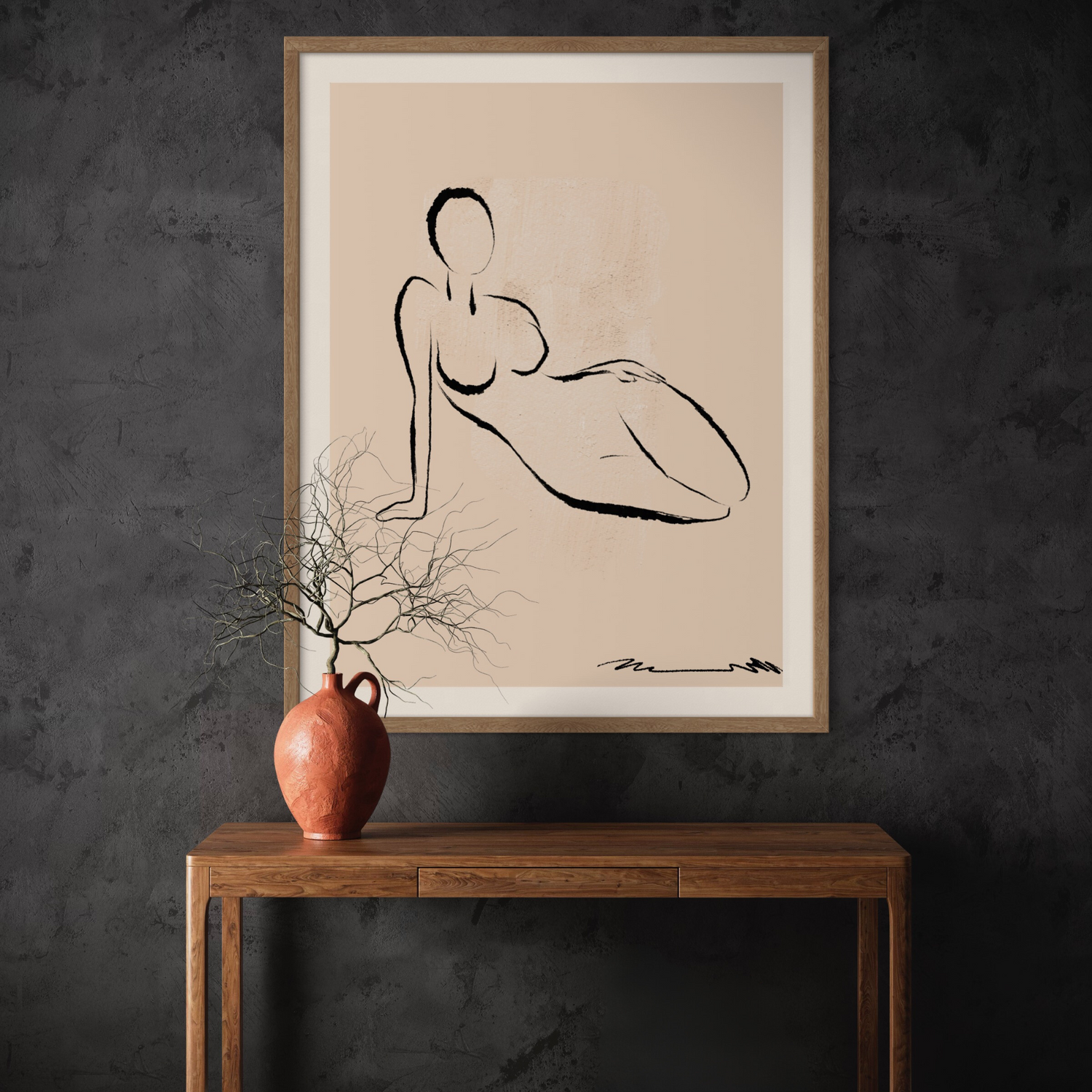 female silhouette in charcoal, fine art print on cotton canvas