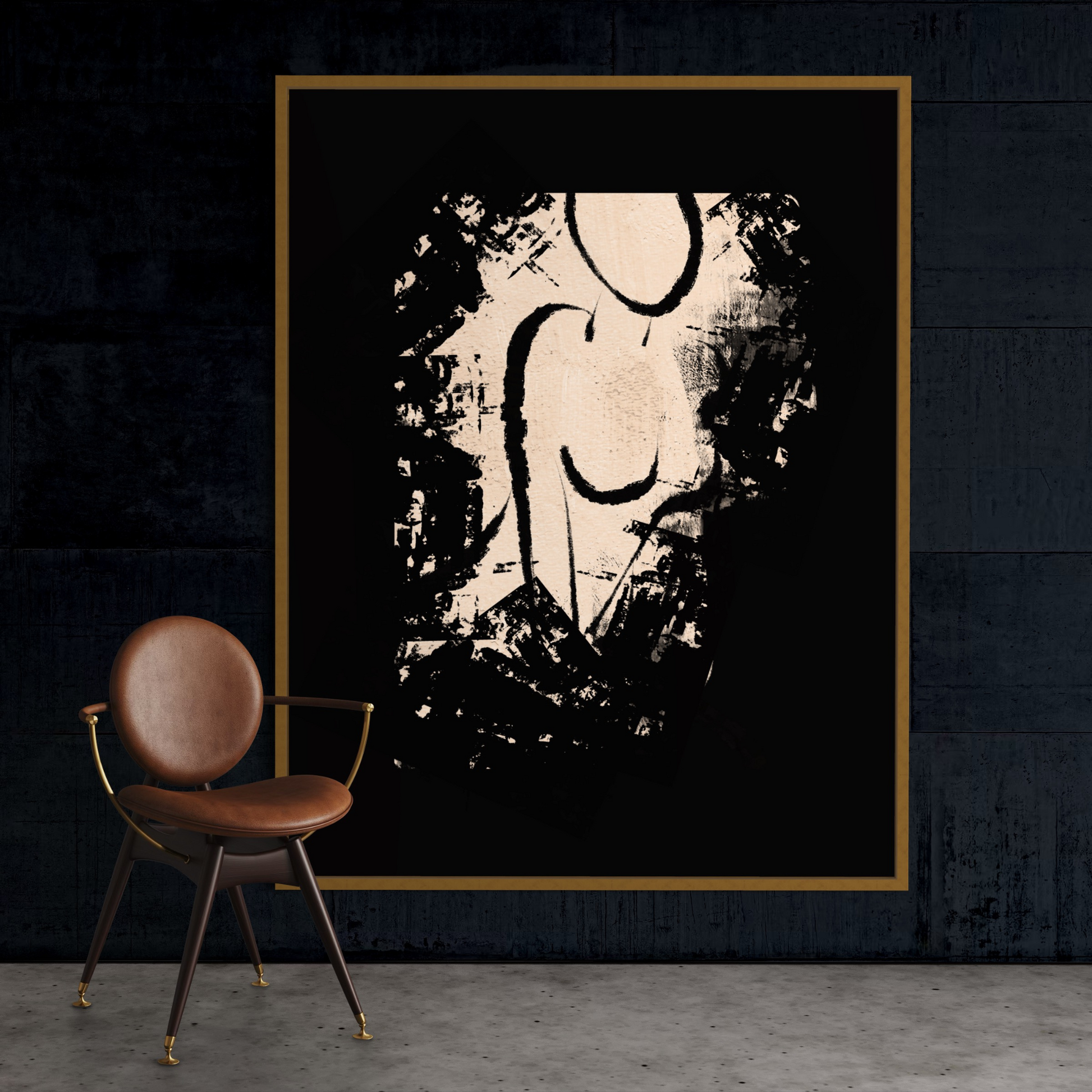 Minimalistic original fine art print for living room, bedroom, office, study, entry way, bathroom, powder rooms. Relaxed sitting silhouette of a female, in charcoal black against warm beige background